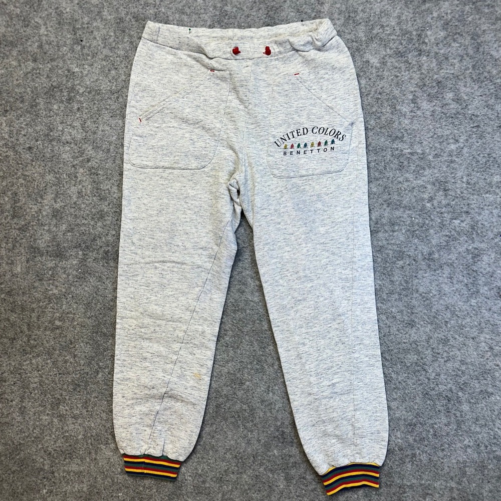 Vintage United Colors of Benetton Sweatpants Women Medium Rainbow Knit Cuffs